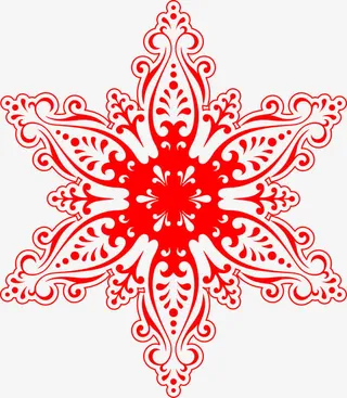 红色剪纸雪花纹理免抠