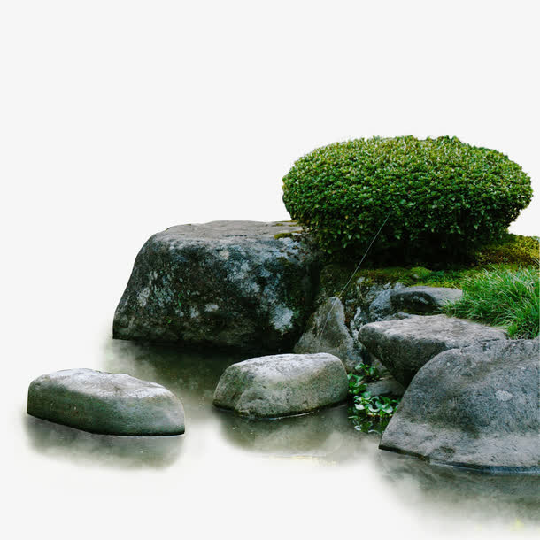 石头树丛免抠