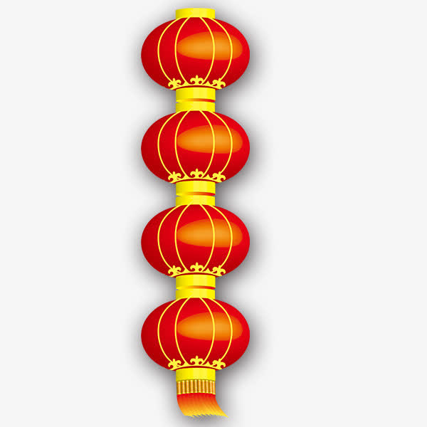 元旦春节新年红灯笼串免抠