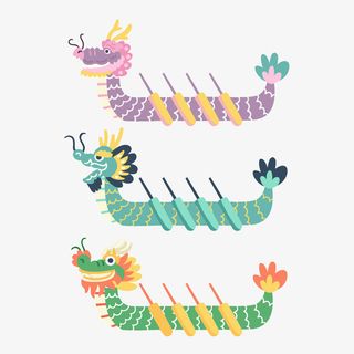 端午赛龙舟手绘动漫卡通龙舟免抠