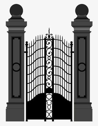 黑色石拱铁艺拱门免抠