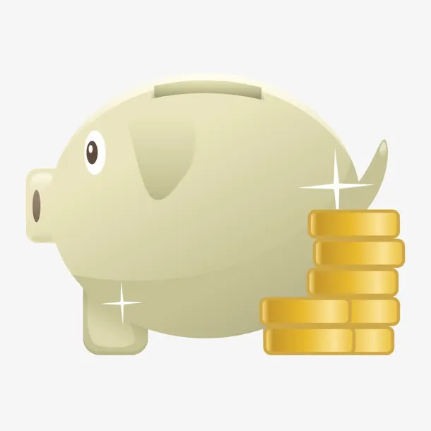 黄色金币小猪存钱罐免抠
