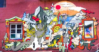 红砖墙壁涂鸦漫画免抠