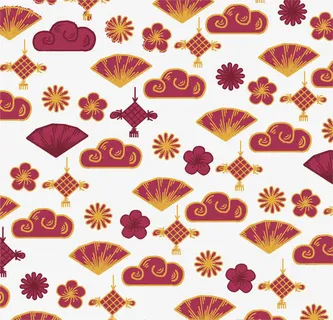 红色中国风扇子花纹免抠