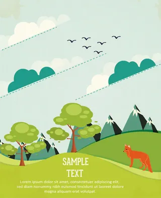 扁平化卡通动物蓝天白云海报免抠