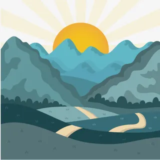 彩色穿梭群山蜿蜒的山路免抠