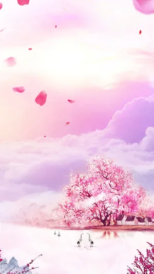 三生三世十里桃花梦幻花瓣H5背景分层下载高清