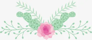 手绘仙人掌蔷薇花藤免抠