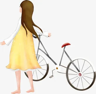 手绘春天踏青女孩单车免抠 手绘春天踏青女孩单车免抠