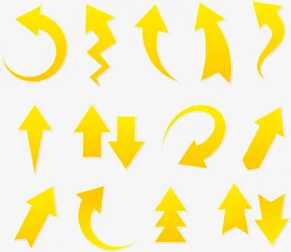 不同方向形态的黄色箭头免抠