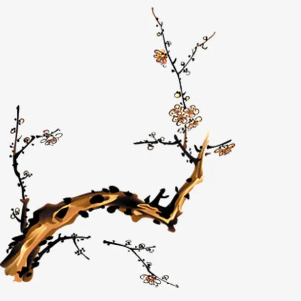 花-花枝水墨桃花花枝免抠