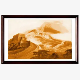 手绘金色长城风景油画免抠