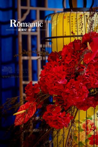 景深效果红色花卉灯笼免抠