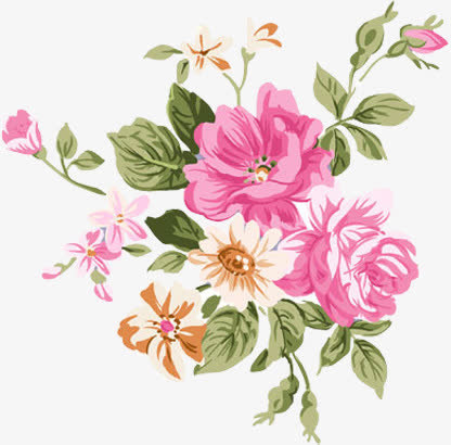 春天粉色水彩花朵藤蔓免抠