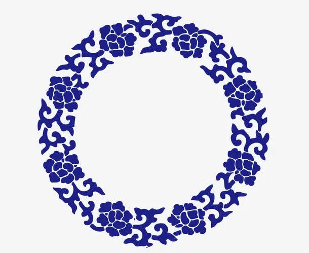 矢量圆形青花瓷边框PNG图片免抠