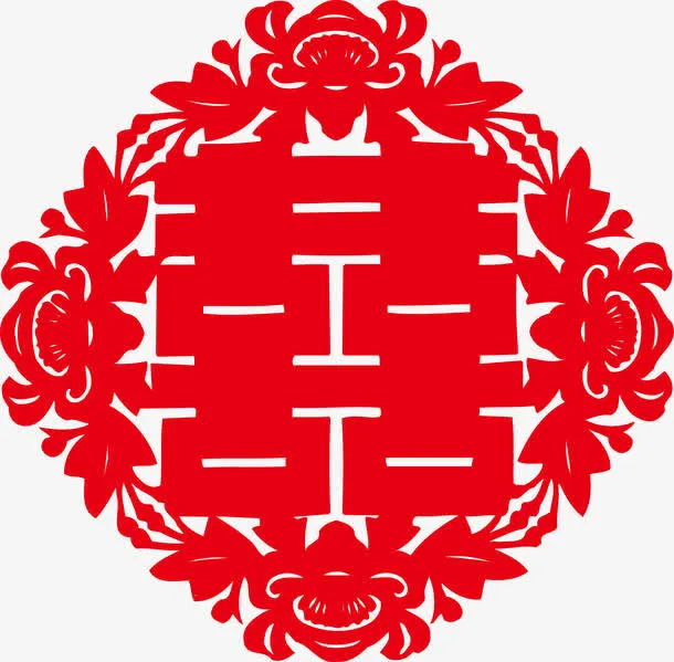 中国风红色喜字贴免抠