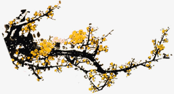 手绘黄色小花树枝免抠