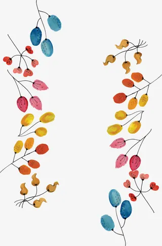 彩色可爱水彩树枝边框免抠