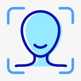 蓝色手绘圆弧人脸识别元素免抠