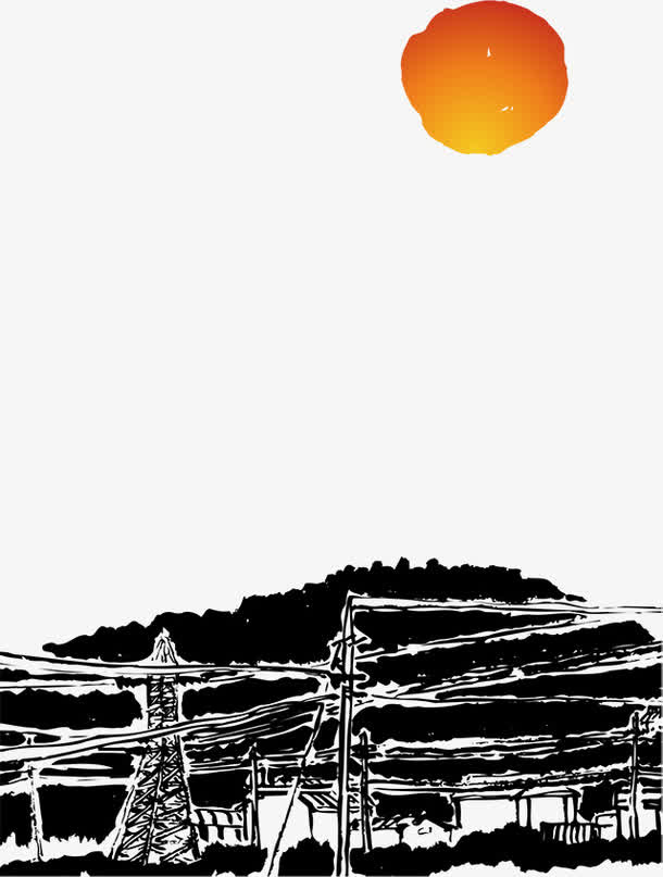 黑色水墨山峰免抠