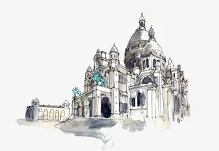 手绘圆顶大教堂免抠