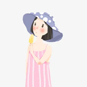手绘夏日女孩吃冰棍免抠