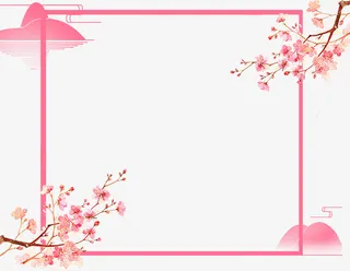 春天粉色桃花方框免抠