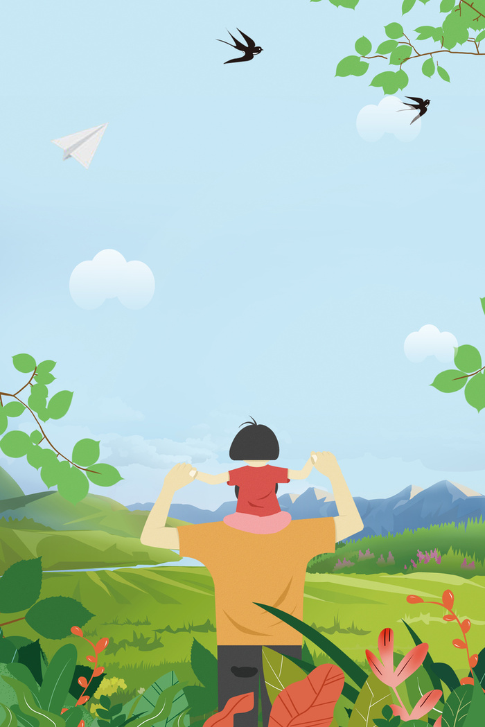 年绿色卡通踏青旅游海报高清