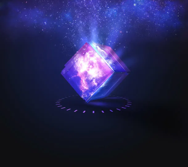 神秘星空下紫色魔方免抠