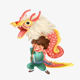 新年春节龙抬头舞龙插画免抠
