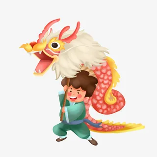 新年春节龙抬头舞龙插画免抠