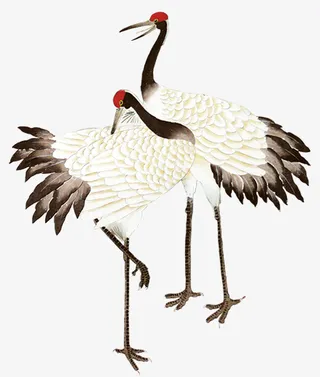 国风两只仙鹤免抠