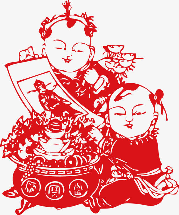 红色春节民间工艺剪纸免抠