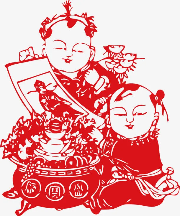 红色春节民间工艺剪纸免抠