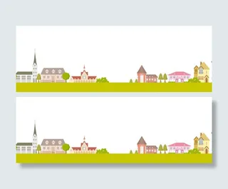 精美韩国卡通建筑banner背景