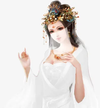 白衣蒙面华丽美女古风手绘免抠