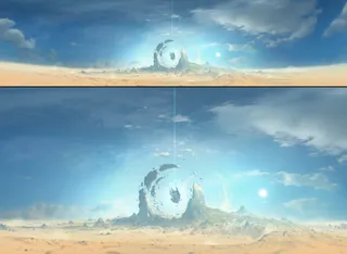 蓝天沙漠高清摄影彩绘风格免抠