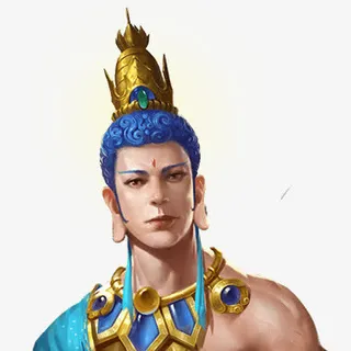 蓝发佛教天王古风手绘免抠