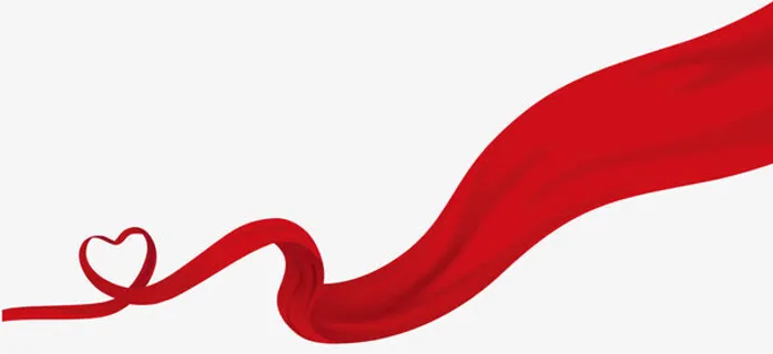 红色简约爱心飘带装饰图案免抠