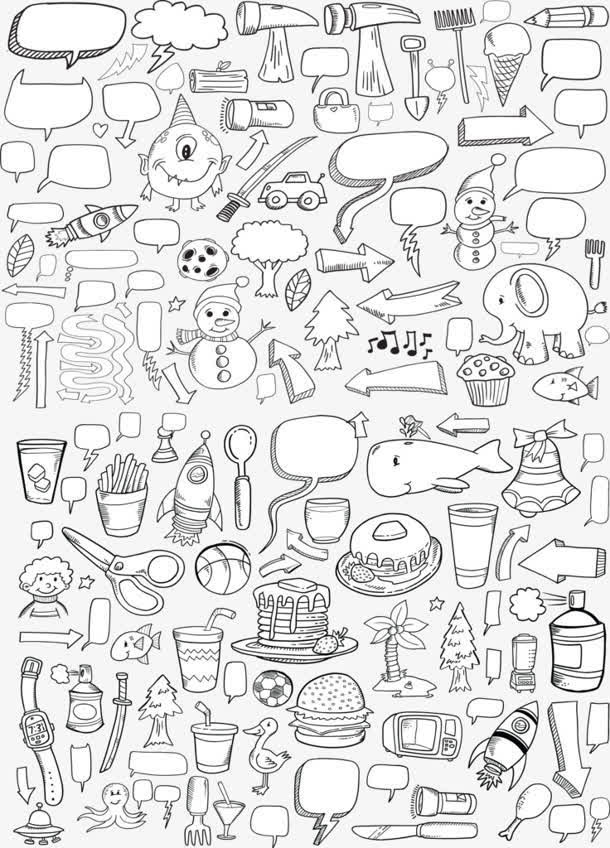 黑白创意手绘大象雪人免抠