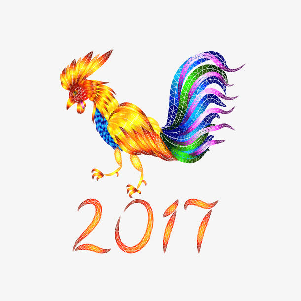 新年 多彩 金鸡 春节免抠