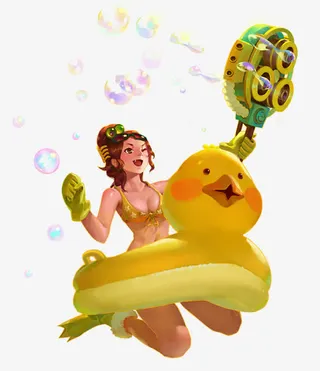 小鸭子游泳圈美女吹泡泡卡通免抠