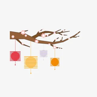 中国风树枝上的灯笼免抠