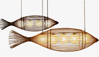 日式田园鱼形竹编灯饰免抠