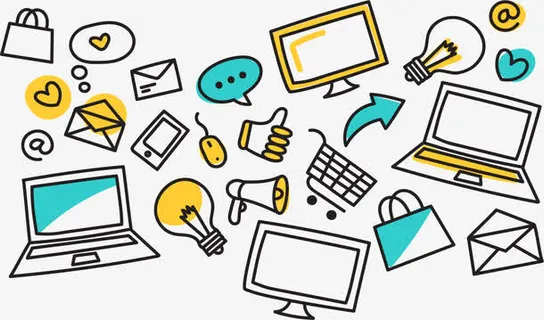 手绘在线购物营销方案封面免抠