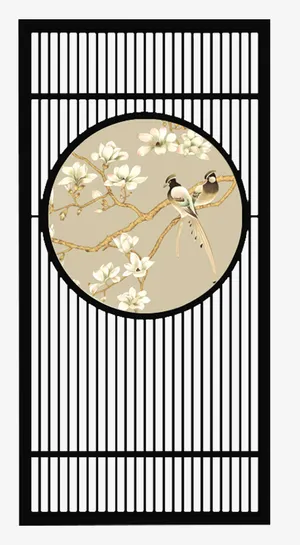 茶室落地栅栏屏风免抠