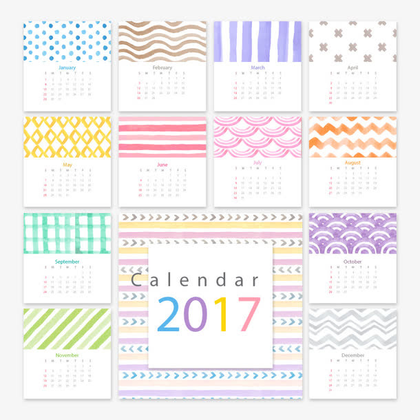 矢量彩绘日历2017免抠