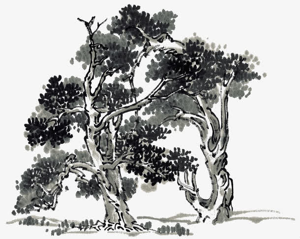 中国风古树水墨画免抠