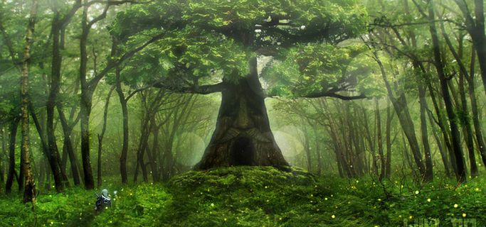 大树卡通手绘绿色化妆品海报背景高清