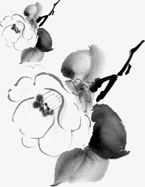 水墨画桃花免抠